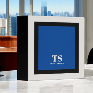 Simple Stylish Monogram Color Block Blue 3 Ring Binder