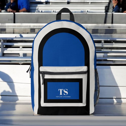 Simple Stylish Monogram Color Block Blue Black Printed Backpack