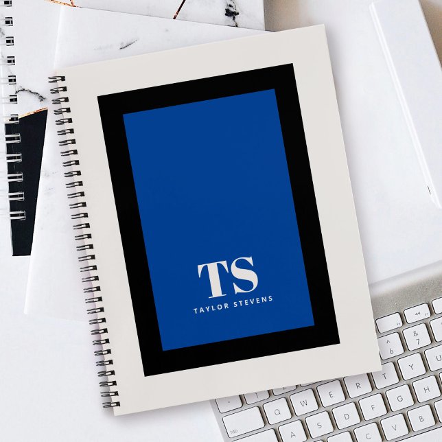 Simple Stylish Monogram Color Block Blue Notebook (Creator Uploaded)