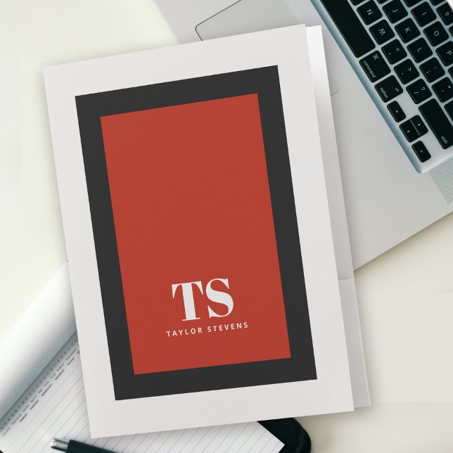Simple Stylish Monogram Color Block  Pocket Folder (Personalize this stylish pocket folder with your monogram initials and name.)