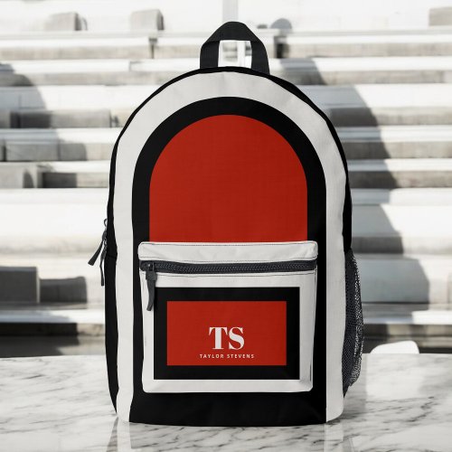 Simple Stylish Monogram Color Block Red Black Printed Backpack