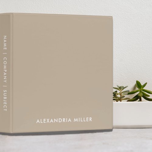 Simple Stylish Monogram Name Beige 3 Ring Binder