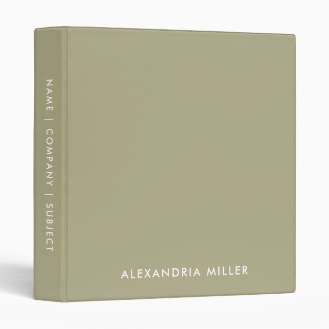 Simple Stylish Monogram Name Sage 3 Ring Binder (Front/Spine)