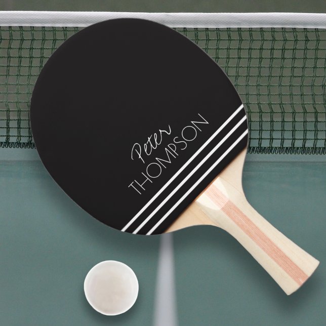 Simple & stylish monogram on black Ping-Pong paddle (Creator Uploaded)