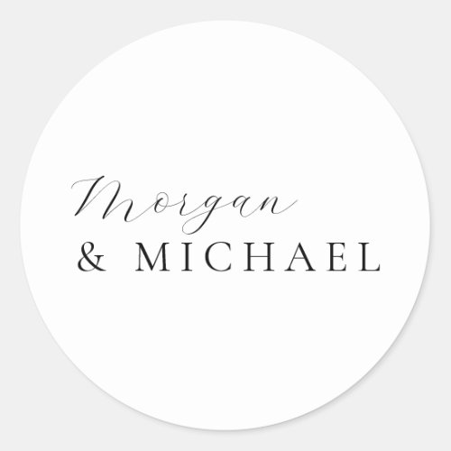 Simple Stylish Names Bride and Groom Logo Classic Round Sticker