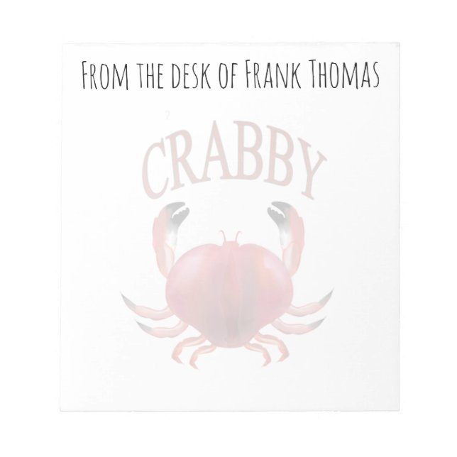 Simple Stylish Nature Crabby Crab Typography Notepad (Front)