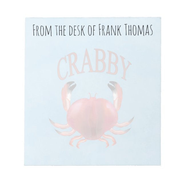 Simple Stylish Nature Crabby Crab Typography Notepad (Front)