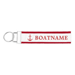 Simple Stylish Nautical Anchor Red Custom Name Wrist Keychain