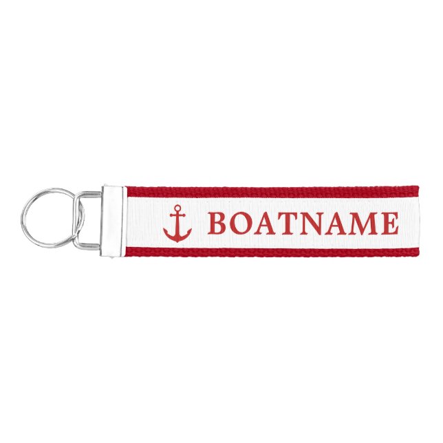 Simple Stylish Nautical Anchor Red Custom Name |  Wrist Keychain (Keys on Left)