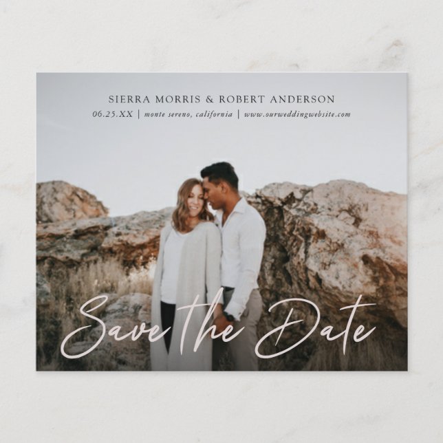 Simple Stylish Pen Script Budget Save the Date (Front)