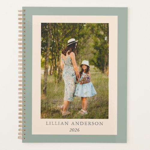 Simple Stylish Personalized Photo 2022 Green Planner