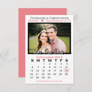 Simple Stylish Photo & Calendar Coral Wedding Save The Date
