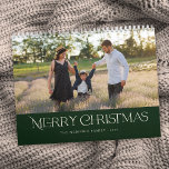 Simple Stylish Photo Christmas Floral Back Calendar<br><div class="desc">This simple, stylish photo calendar features elegant typography reading, "Merry Christmas" in ivory over a custom color background (shown in dark green). A text template is included for easy personalization. The back contains a hand drawn floral pattern in traditional Christmas colors of deep green, red, and ivory over a sand...</div>