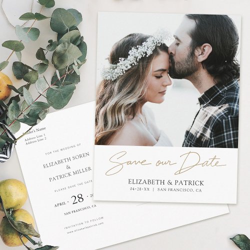Simple Stylish Photo Save the Date Wedding Invitation Postcard
