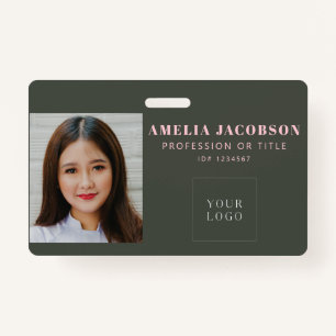 Simple Stylish Pink Green Employee Photo ID Logo Badge