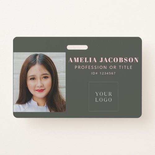 Simple Stylish Pink Green Employee Photo ID Logo Badge