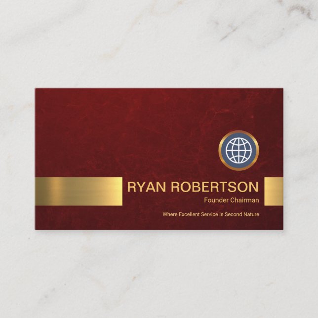 Simple Stylish Red Grunge Gold Stripe Founder CEO Business Card (Front)