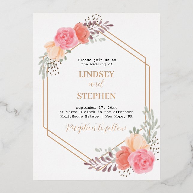 Simple Stylish Rose Wedding Invitation (Front)