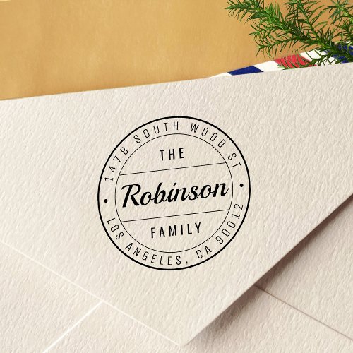 Simple Stylish Round Family Name Return Address Self_inking Stamp
