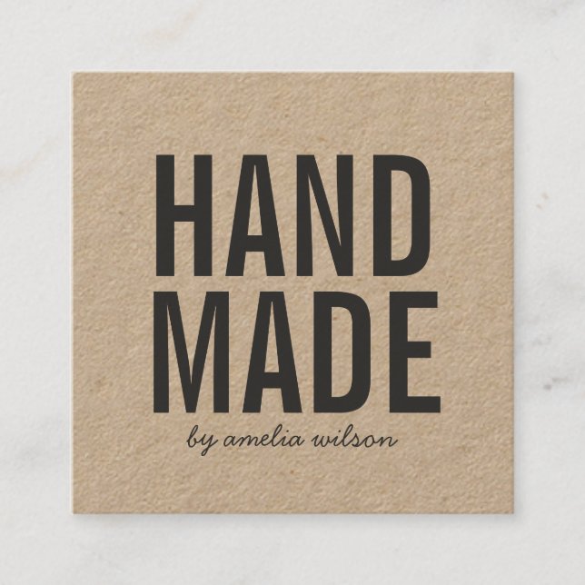 Simple Stylish Rustic Handmade Kraft Square Business Card (Front)