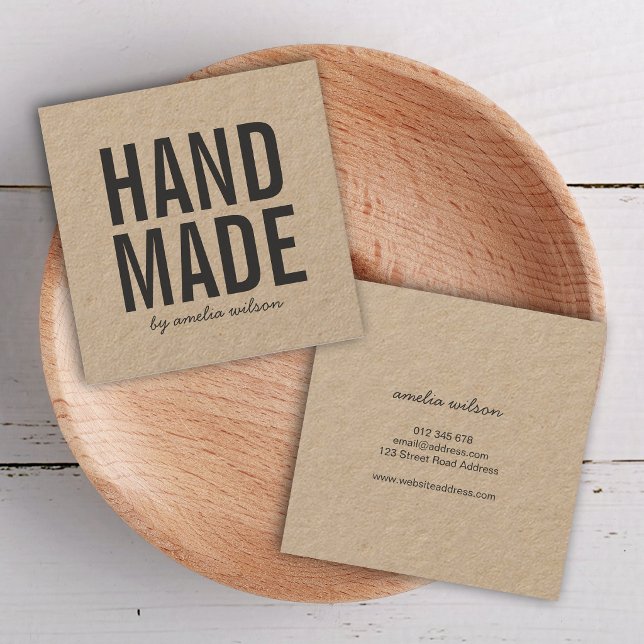 Simple Stylish Rustic Handmade Kraft Square Business Card (Creator Uploaded)