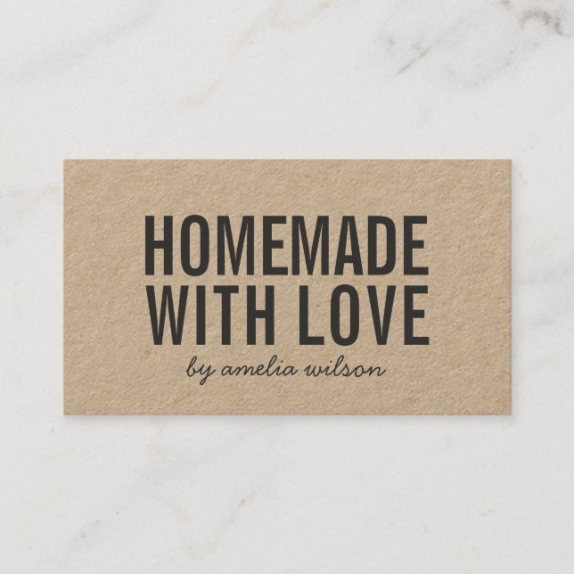 Simple Stylish Rustic Homemade with Love Kraft Business Card (Front)