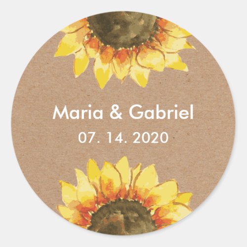 Simple stylish Rustic sunflower Personalized Classic Round Sticker