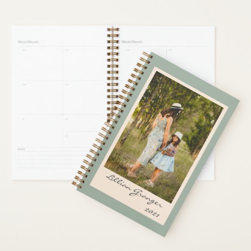Simple Stylish Sage Green Personalized Photo 2021 Planner
