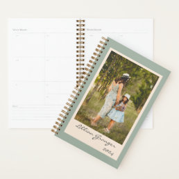 Simple Stylish Sage Green Personalized Photo 2024 Planner