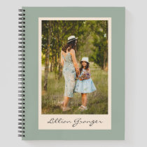 Simple Stylish Sage Green Personalized Photo Name Notebook