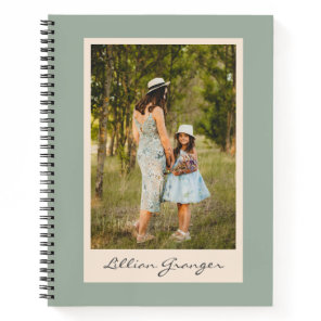 Simple Stylish Sage Green Personalized Photo Name Notebook
