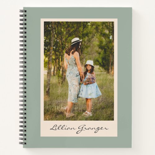 Simple Stylish Sage Green Personalized Photo Name Notebook