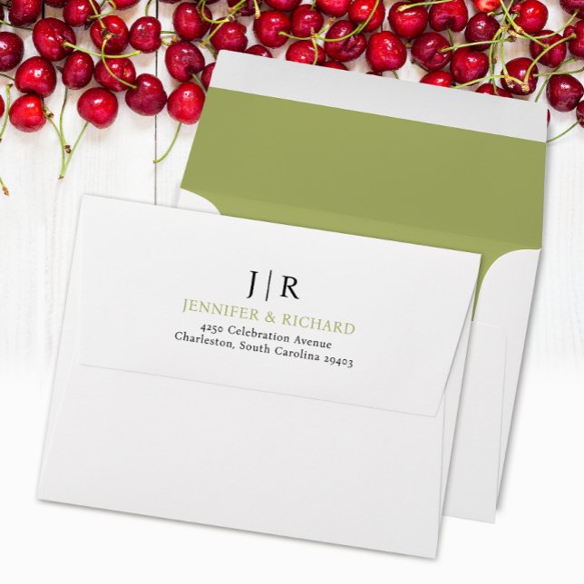 Simple Stylish Sage Green Wedding Address Monogram Envelope (Creator Uploaded)
