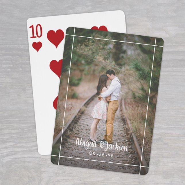Simple Stylish Script and Framed Photo Wedding Poker Cards (Creator Uploaded)