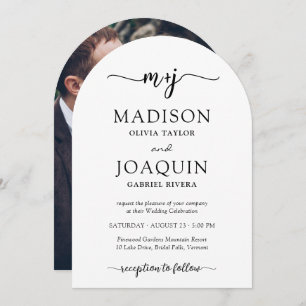 Simple Stylish Script Initials & Photo Wedding Invitation