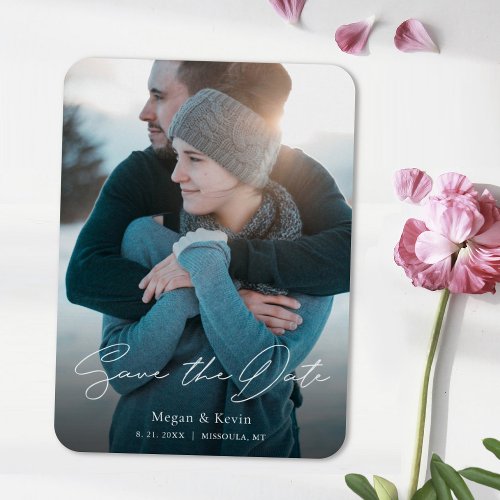 Simple Stylish Script Photo Wedding Save the Date Magnet