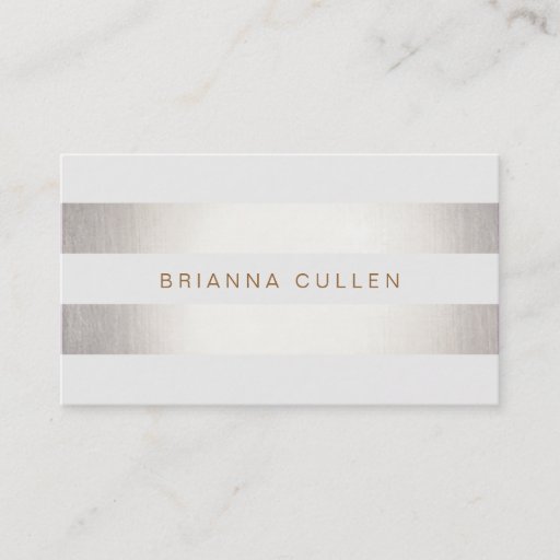 Customizable Simple Stylish Striped Silver Metallic Elegant Business Card Template