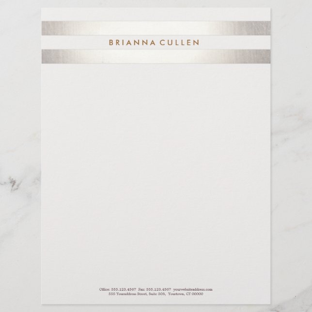 Simple Stylish Striped FAUX Silver Elegant 2 Letterhead (Front)