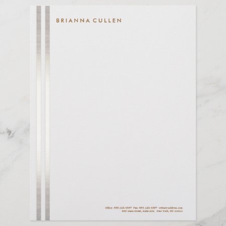 Simple Stylish Striped Faux Silver Elegant 2 Letterhead