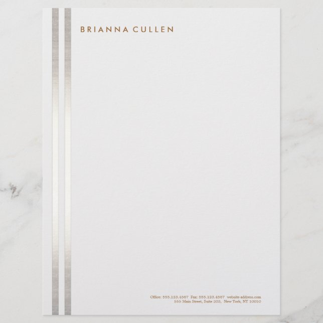 Simple Stylish Striped FAUX Silver Elegant 2 Letterhead (Front)