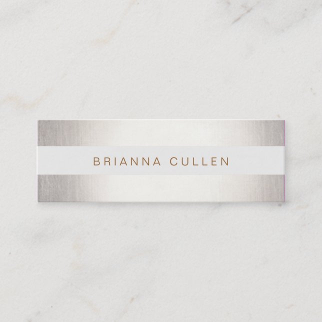 Simple Stylish Striped FAUX Silver Elegant Mini Business Card (Front)