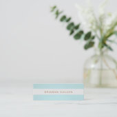 Simple Stylish Striped Turquoise Blue Elegant Mini Business Card (Standing Front)