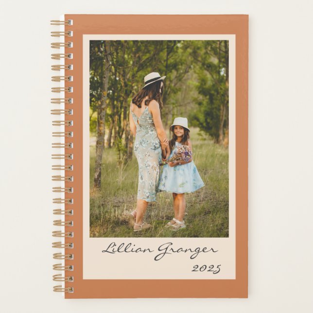 Simple Stylish Terracotta Personalized Photo Planner (Front)