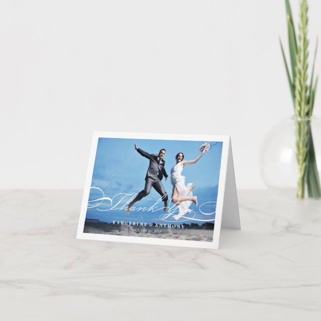 Simple Stylish Thank You Script Wedding Photo Card (Front)