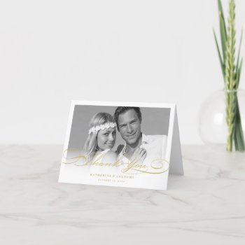 Simple Stylish Thank You Script Wedding Photo Card by fatfatin_blue_knot at Zazzle