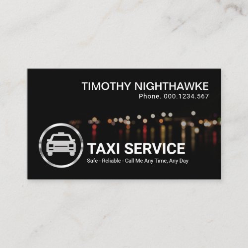Simple Stylish Traffic Lights Bokeh Night Taxi Business Card