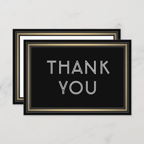 Simple Stylish Typography Black White and Gold Thank You Card