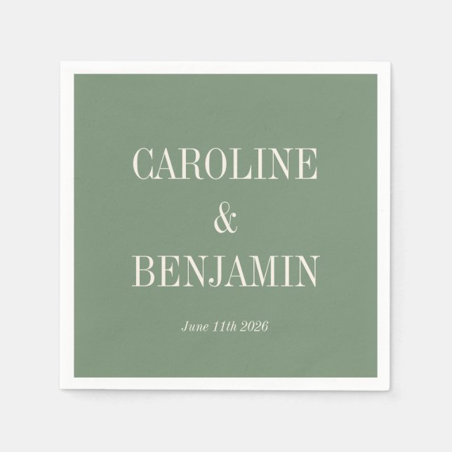 Simple Stylish Typography Elegant Green Wedding Napkins (Front)