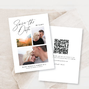 Simple & Stylish Vertical Three Photo Handwritten Save The Date