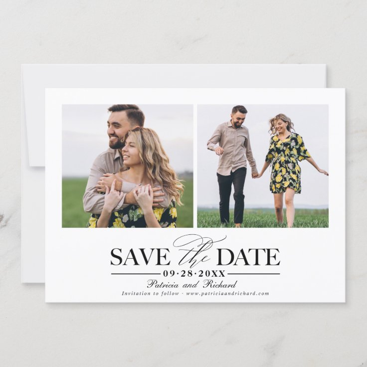 Simple Stylish Wedding Save The Date 2 Photo Invitation | Zazzle